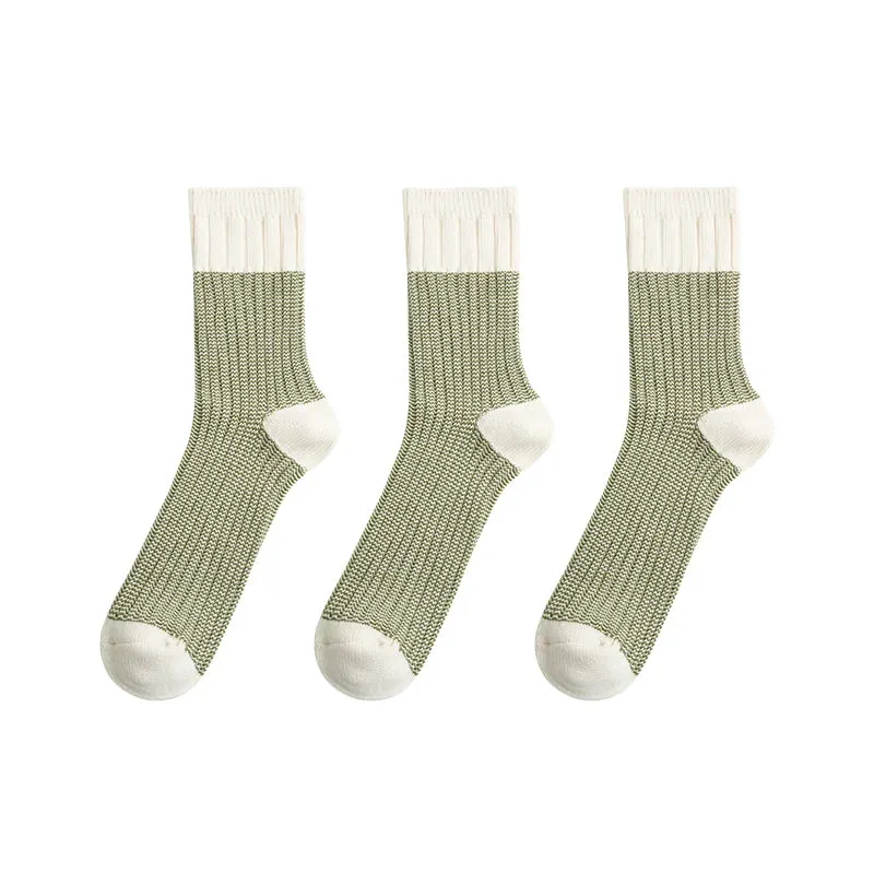 3 Pairs Contrast Thick Knit Workwear Socks