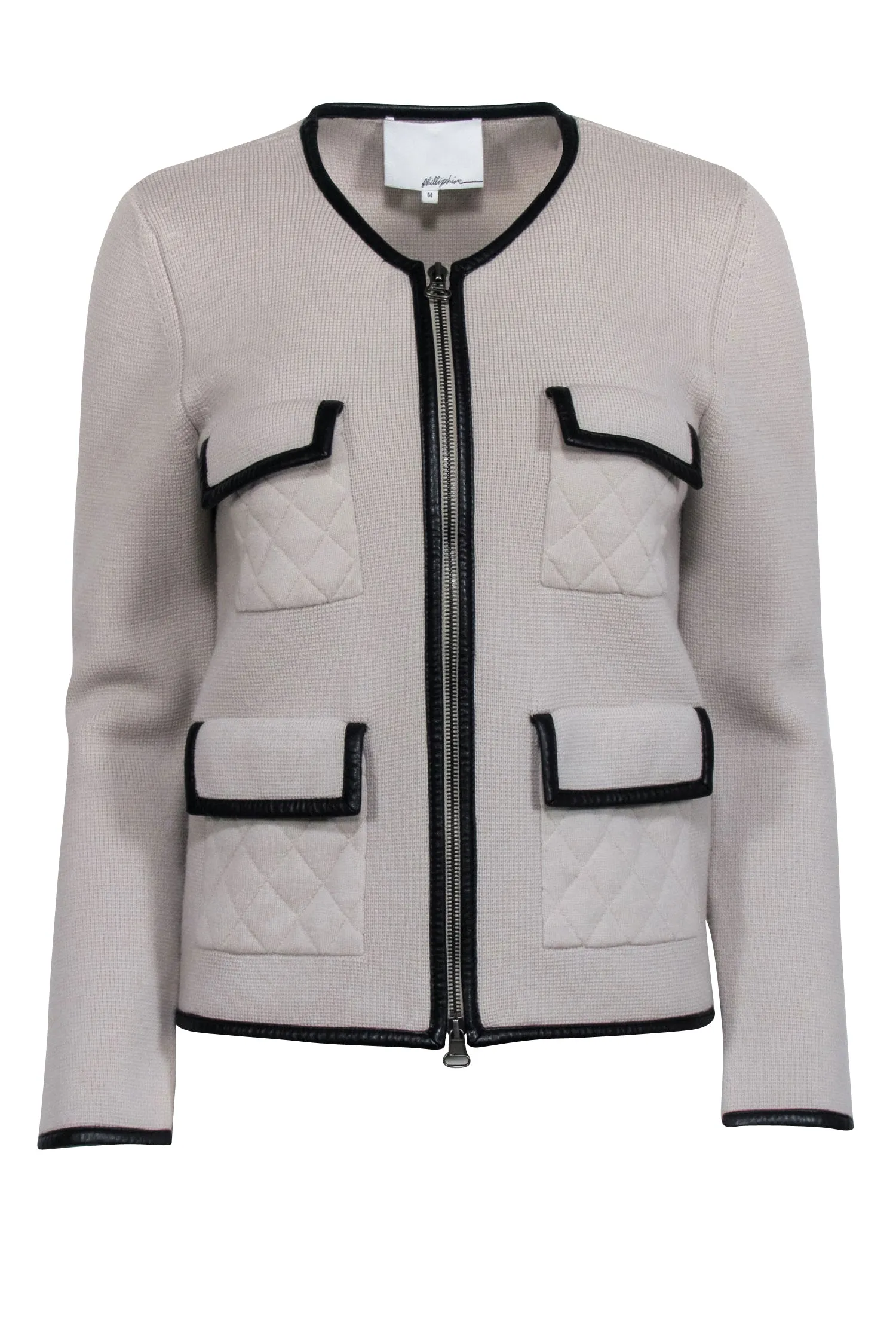 3.1 Phillip Lim - Beige Wool Zip-Up Jacket w/ Black Trim Sz M