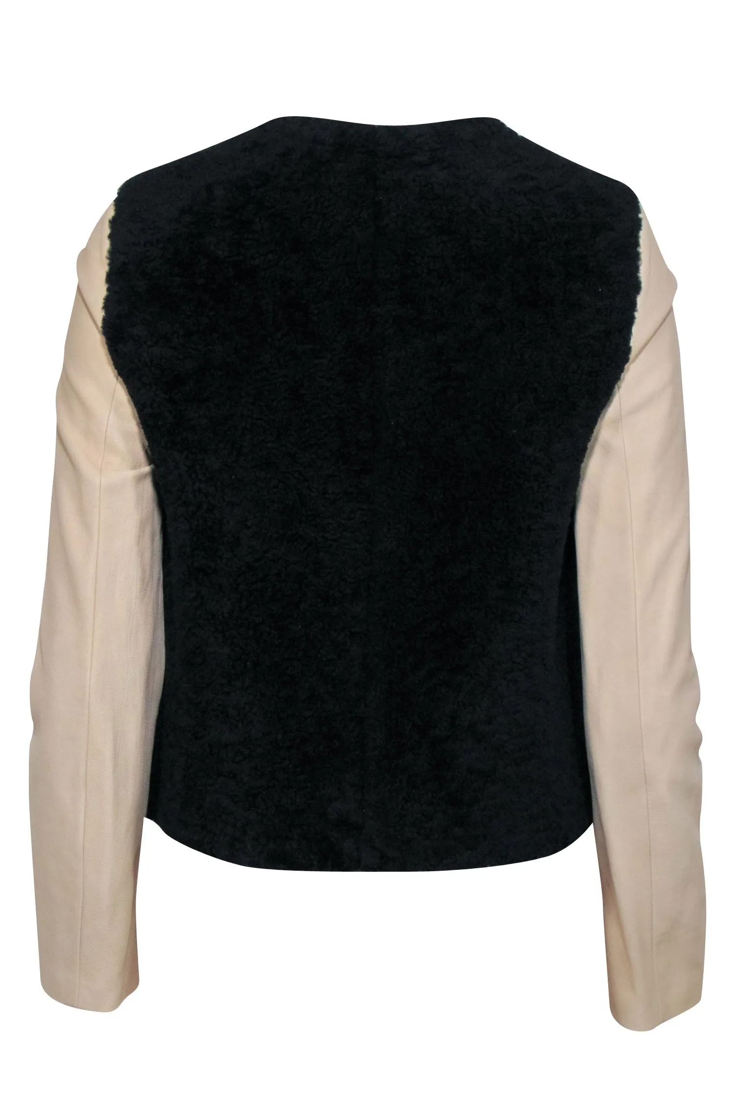 3.1 Phillip Lim - Black Shearling w/ Beige Leather Sleeves Jacket Sz 2