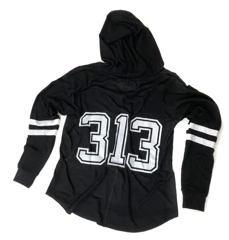 313 Detroit Renaissance, Ladies Trefoil Black Hacci Knit Pullover Hoodie