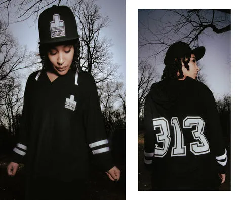 313 Detroit Renaissance, Ladies Trefoil Black Hacci Knit Pullover Hoodie