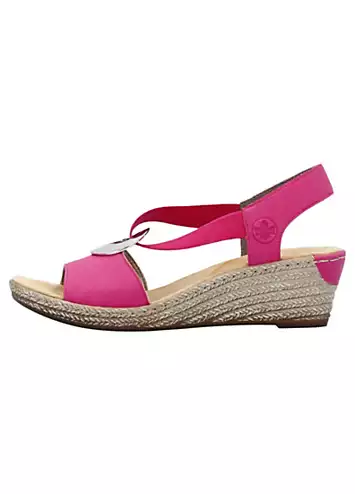 624H6 Ladies Pink Elasticated Sandals by Rieker | Look Again