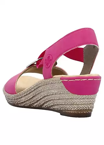 624H6 Ladies Pink Elasticated Sandals by Rieker | Look Again