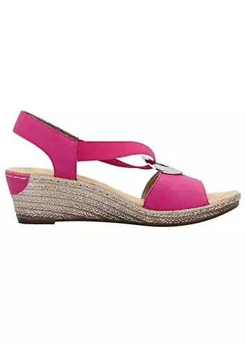 624H6 Ladies Pink Elasticated Sandals by Rieker | Look Again