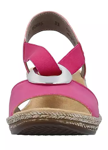 624H6 Ladies Pink Elasticated Sandals by Rieker | Look Again