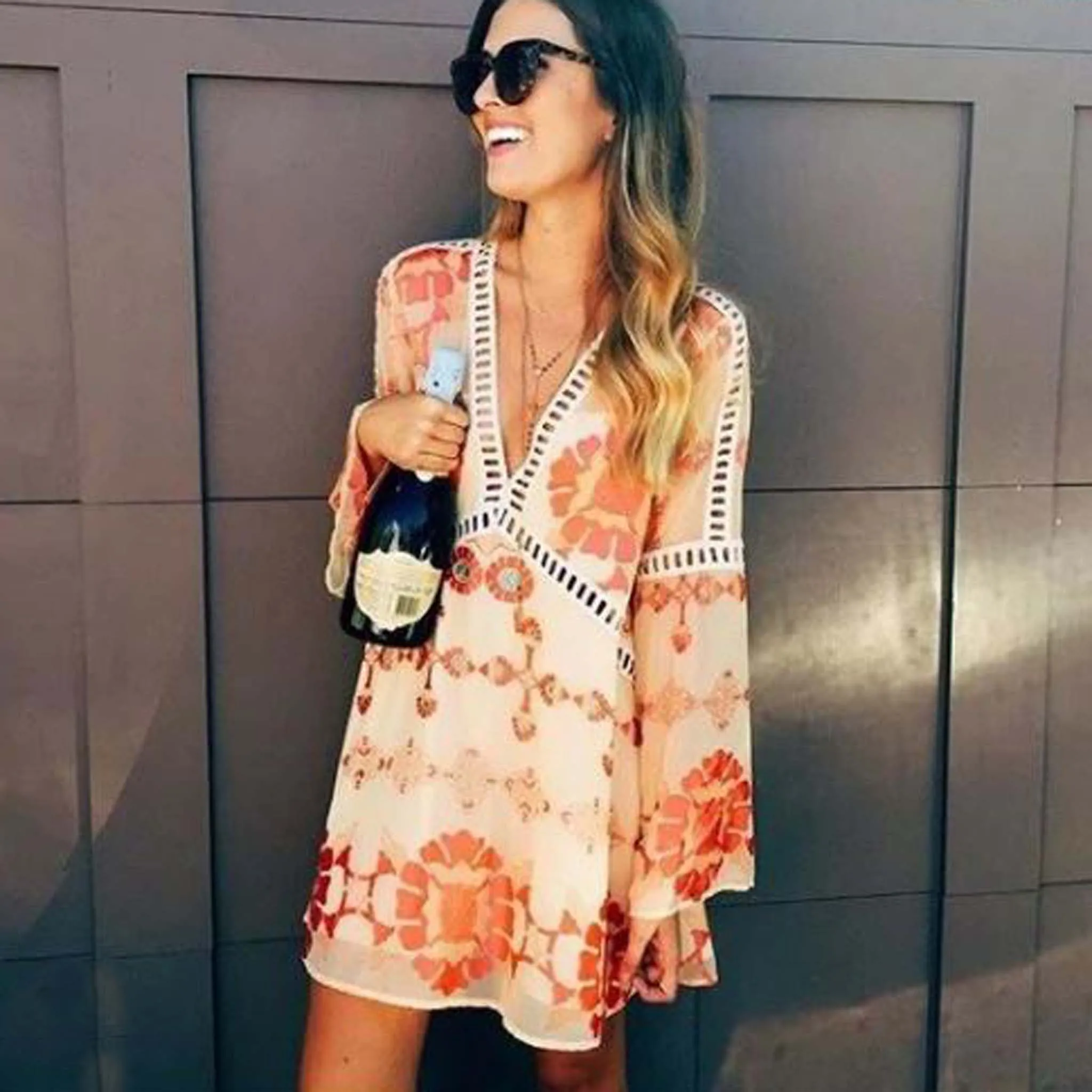 70's Siren Tunic Dress in Peach