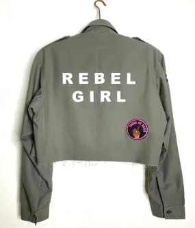 ‘Rebel girl’ vintage cropped customised military jacket made to order