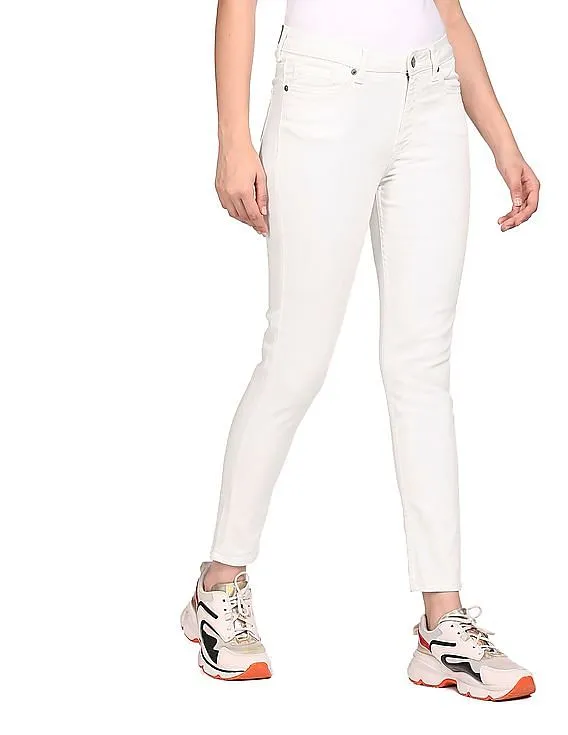 Aeropostale Women Off White Mid Rise Bleached Jeans