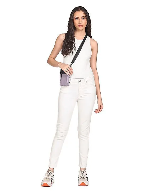 Aeropostale Women Off White Mid Rise Bleached Jeans