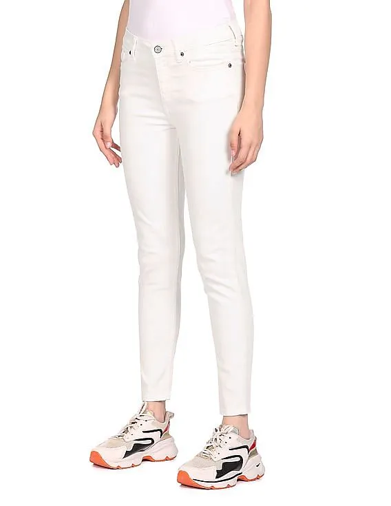 Aeropostale Women Off White Mid Rise Bleached Jeans