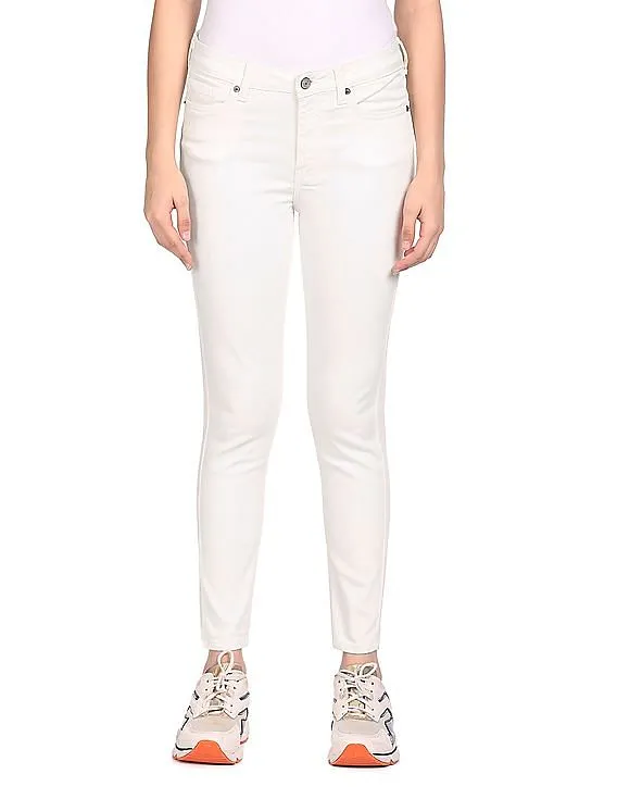 Aeropostale Women Off White Mid Rise Bleached Jeans