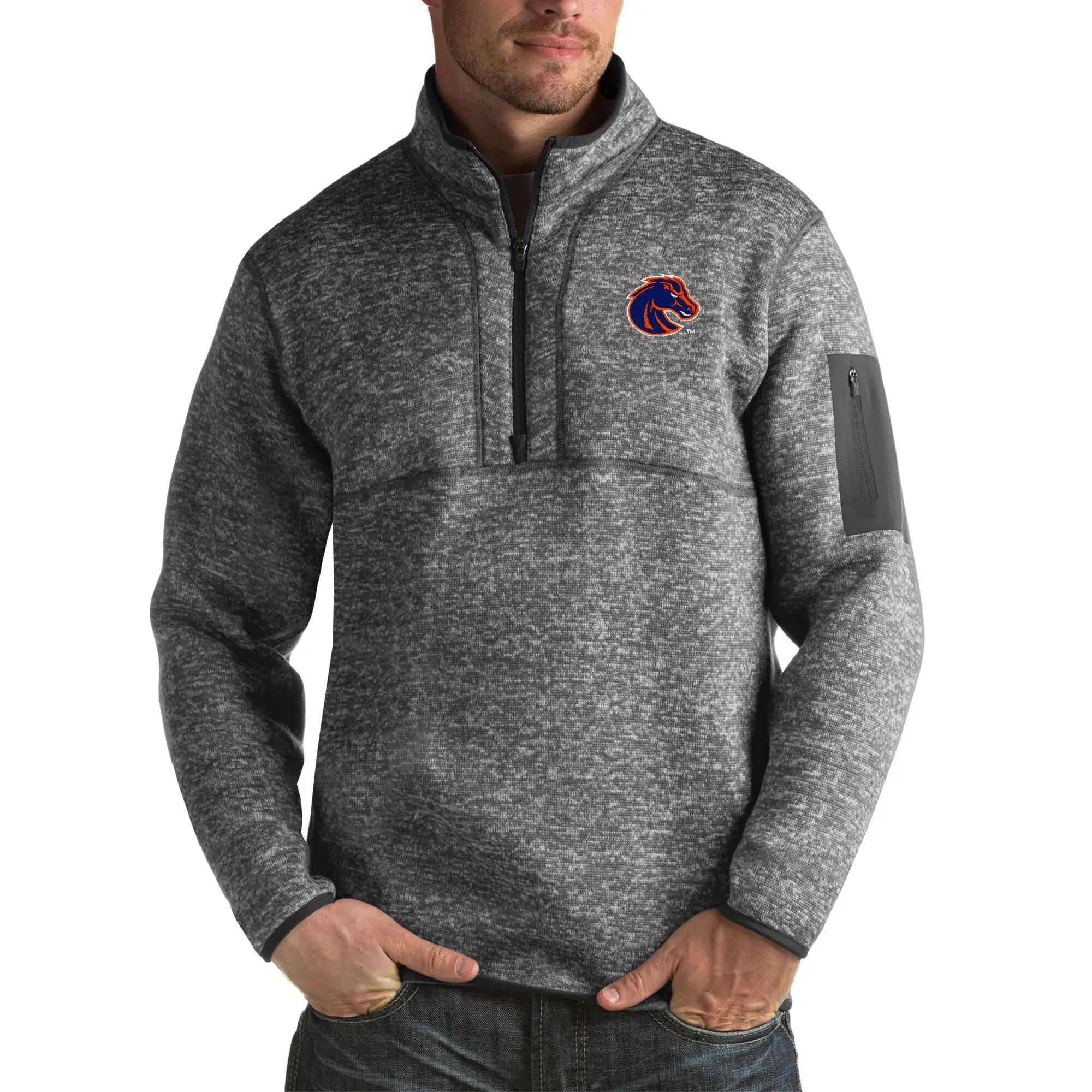 Antigua Boise State Broncos Charcoal Fortune Big & Tall Quarter-Zip Pullover Jacket