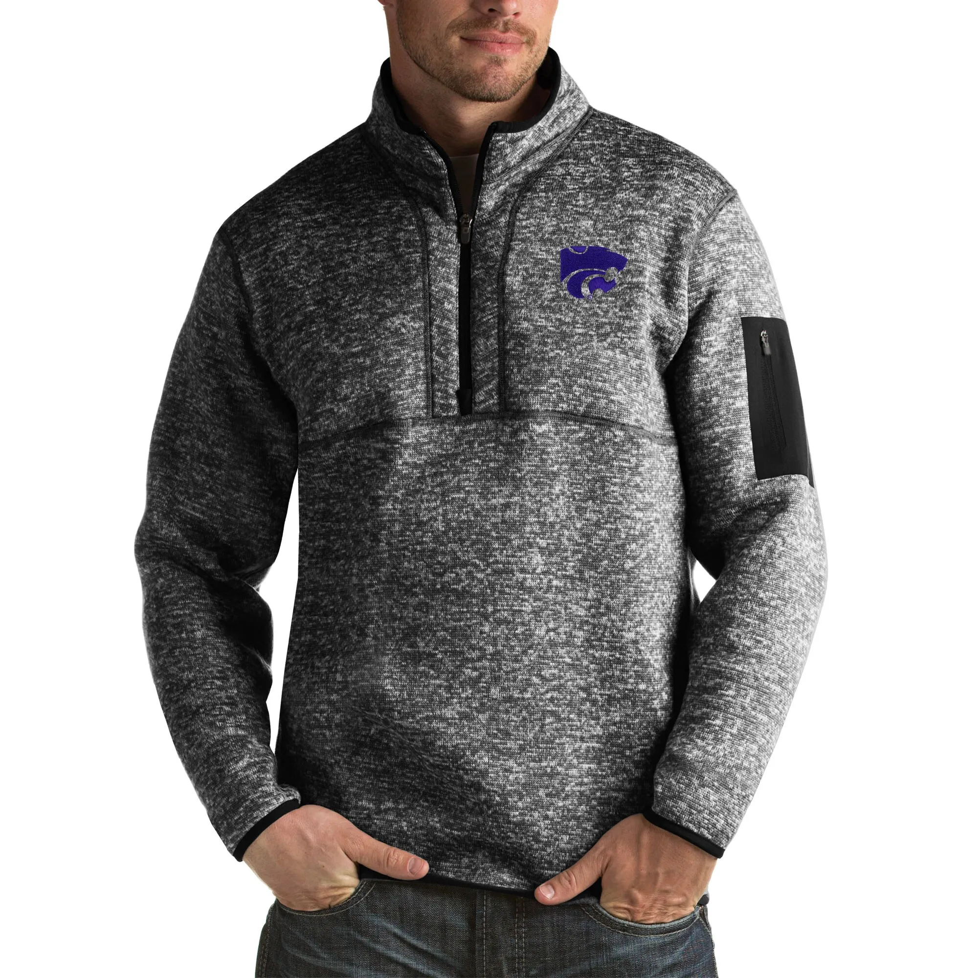 Antigua Kansas State Wildcats Black Fortune Big & Tall Quarter-Zip Pullover Jacket