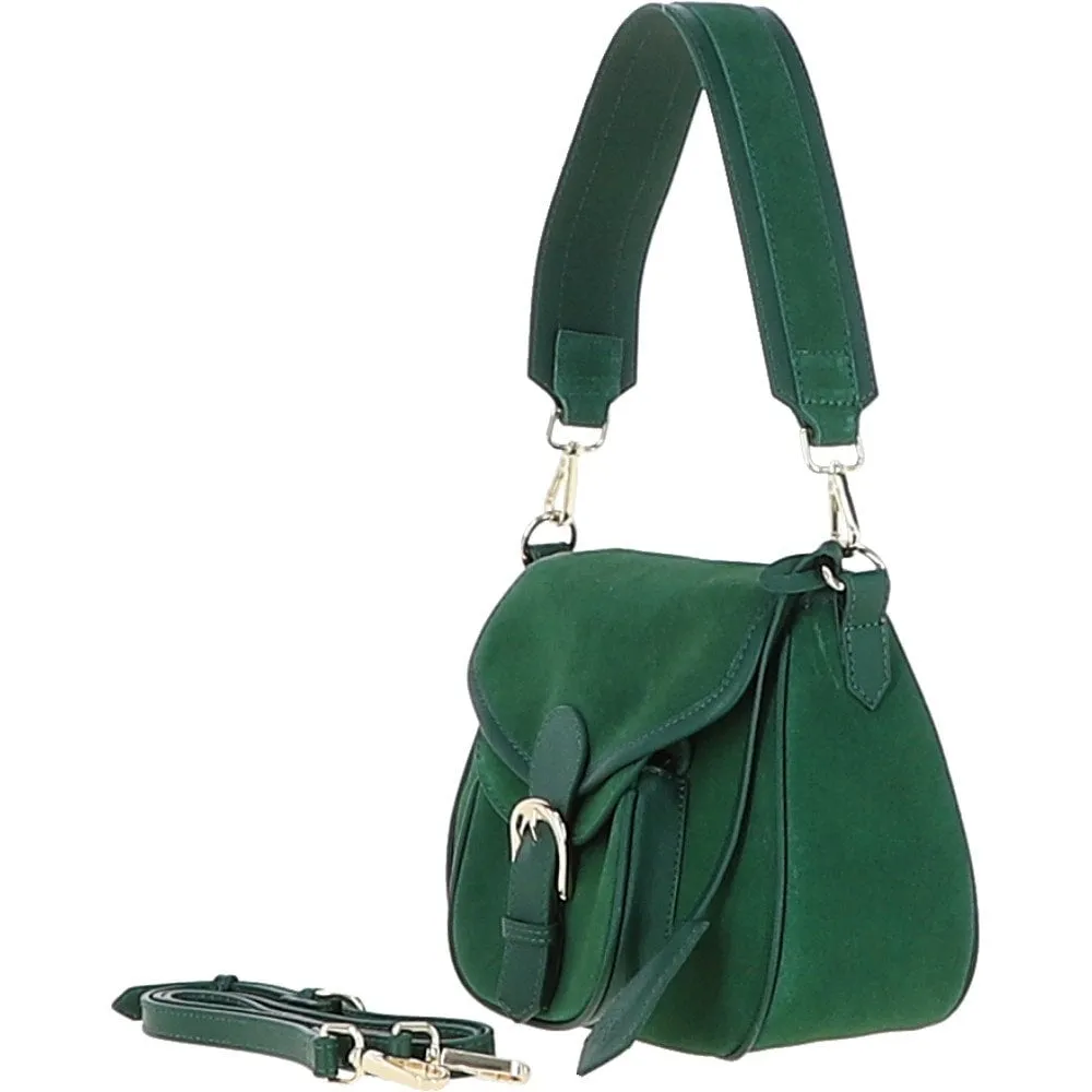 Ashwood Flap Over Suede Handbag Green: S-15