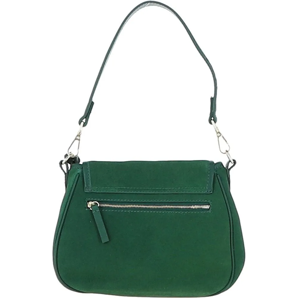 Ashwood Flap Over Suede Handbag Green: S-15