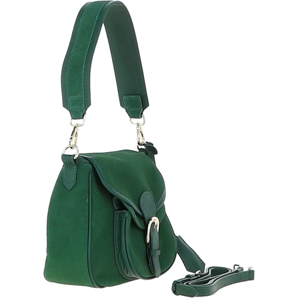 Ashwood Flap Over Suede Handbag Green: S-15