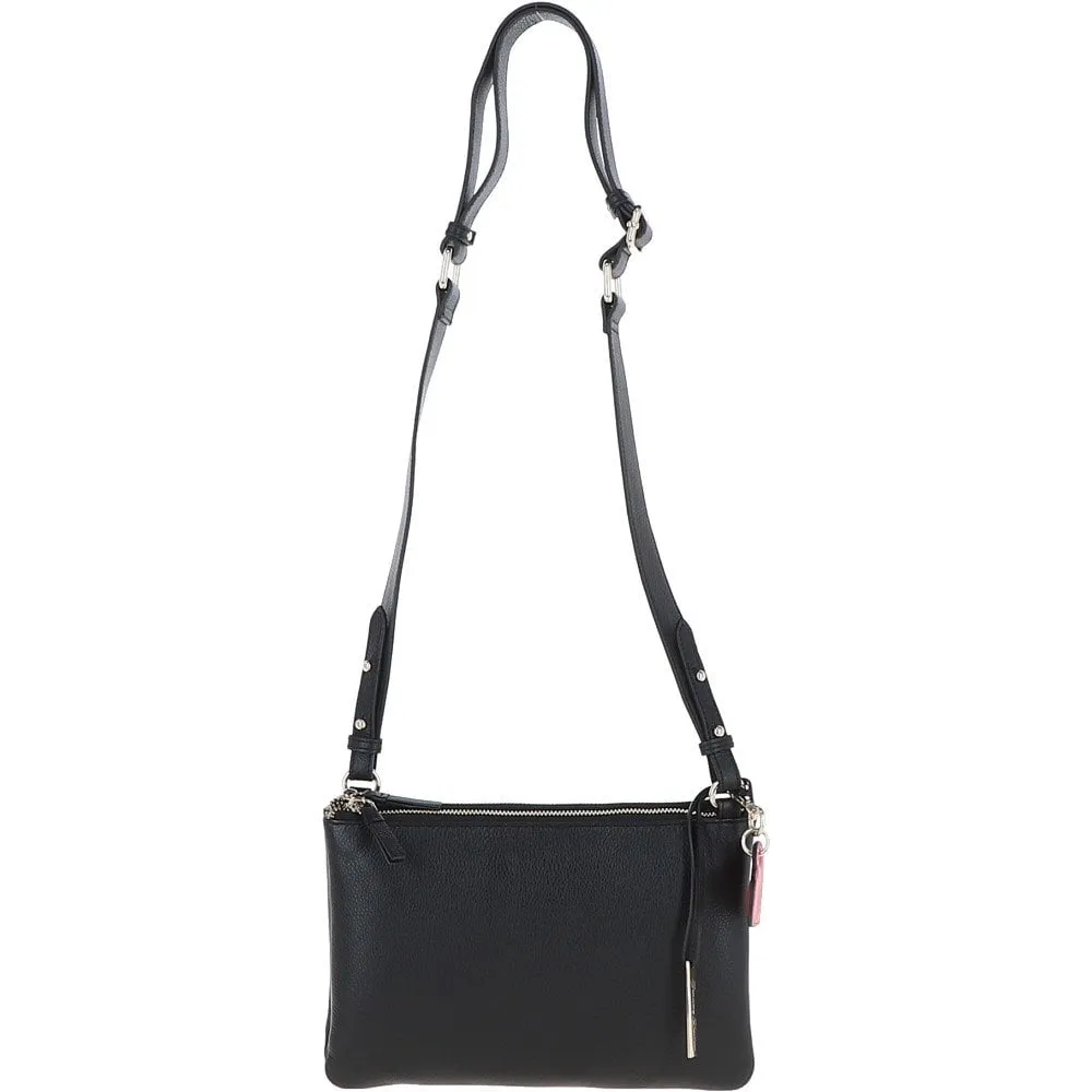 Ashwood Ladies Two Sections Leather Shoulder Bag Black: J-18