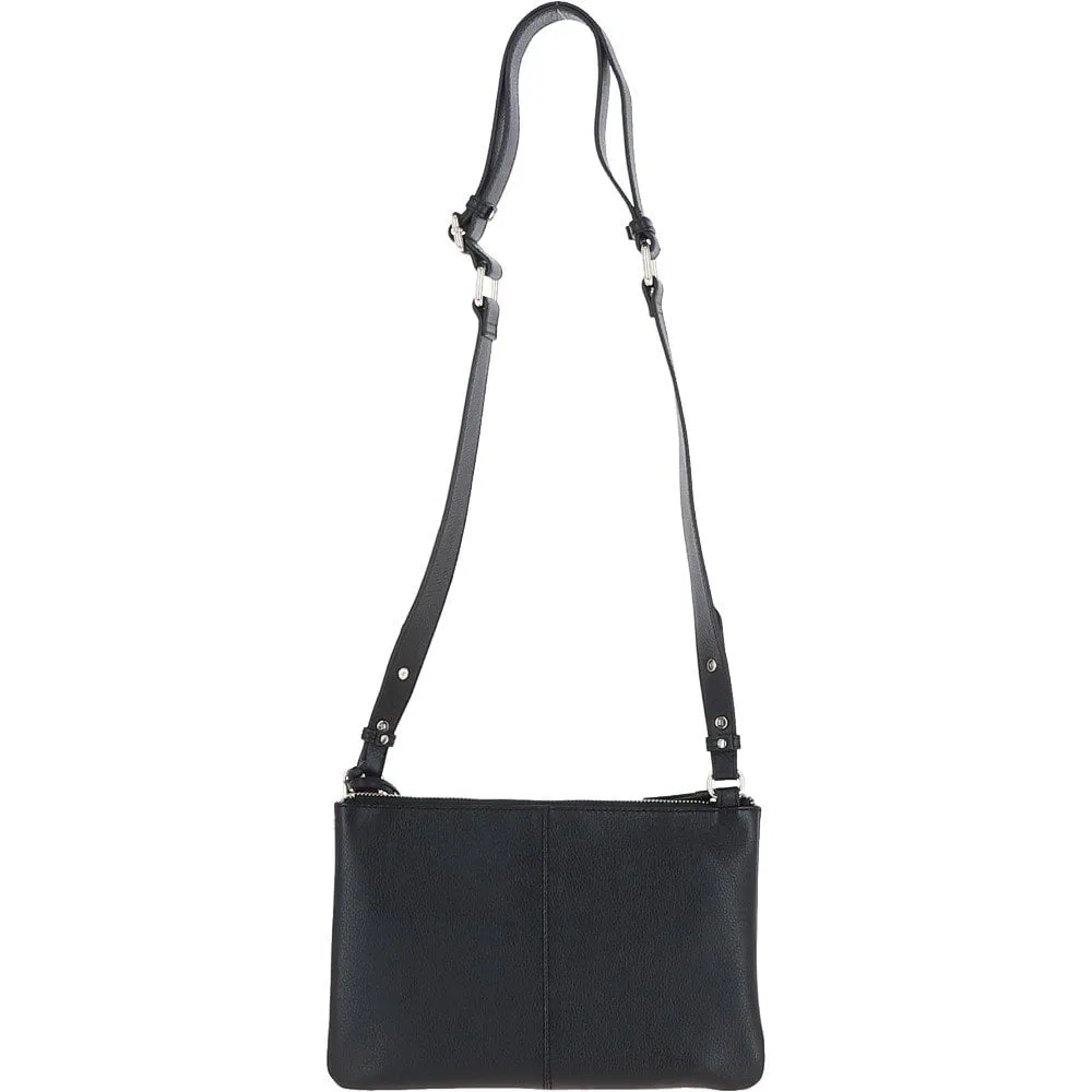 Ashwood Ladies Two Sections Leather Shoulder Bag Black: J-18