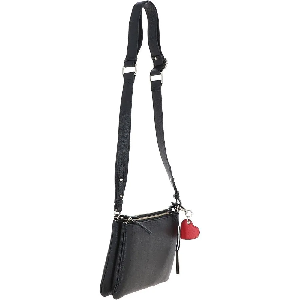 Ashwood Ladies Two Sections Leather Shoulder Bag Black: J-18