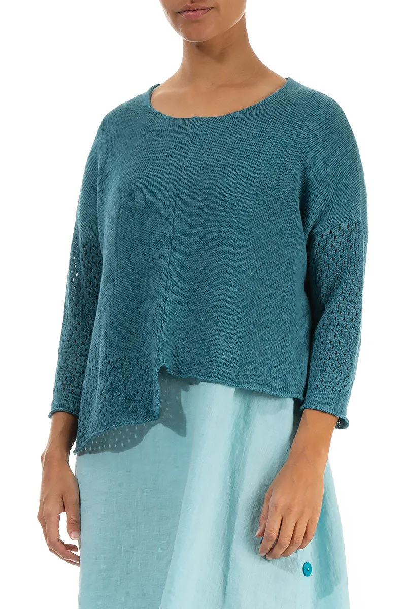Asymmetric Teal Linen Jumper