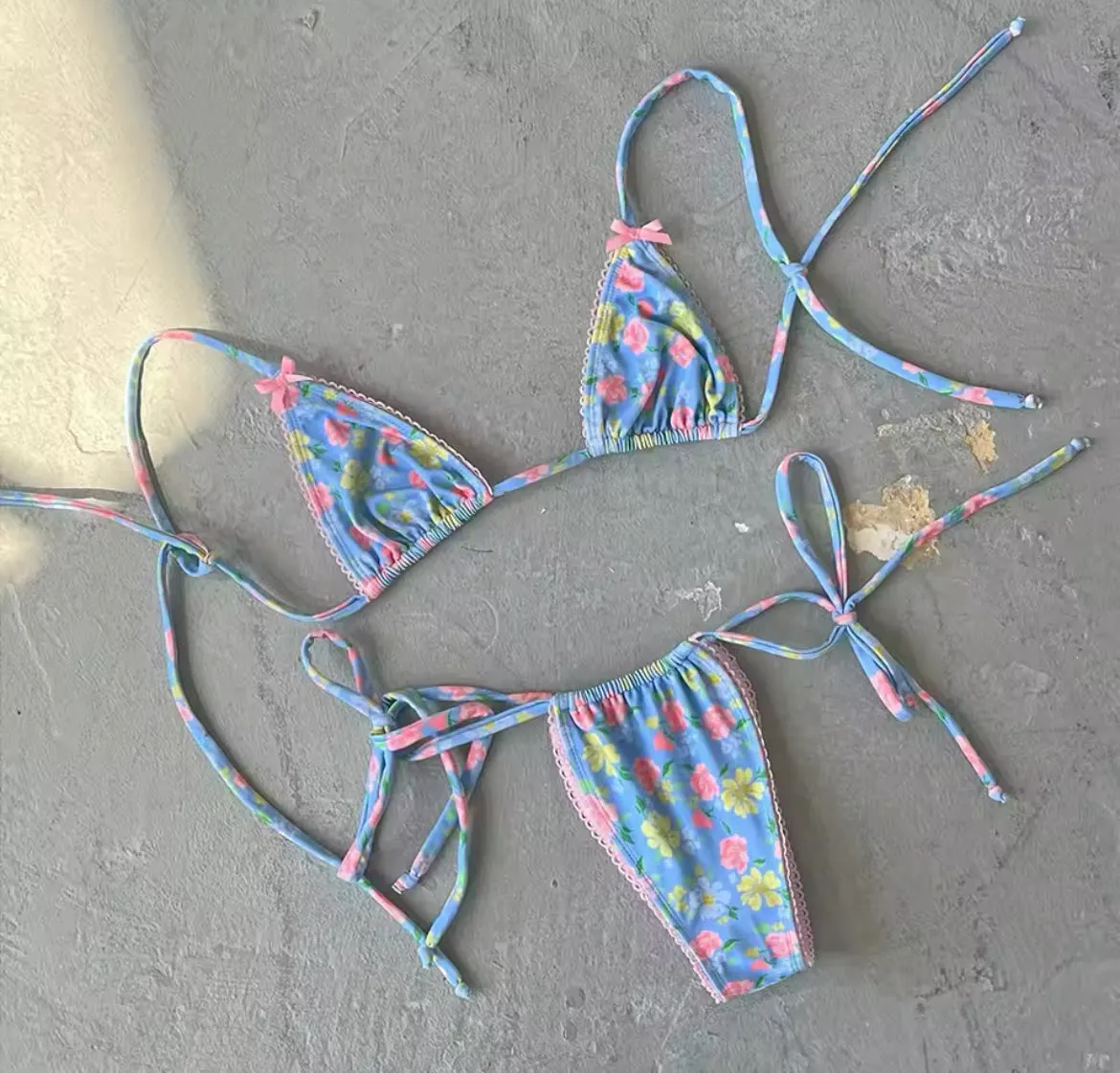 Baby blue floral tie up bikini