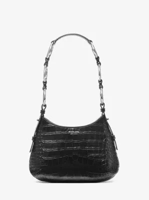 Bardot Mini Crocodile Embossed Leather Hobo Shoulder Bag