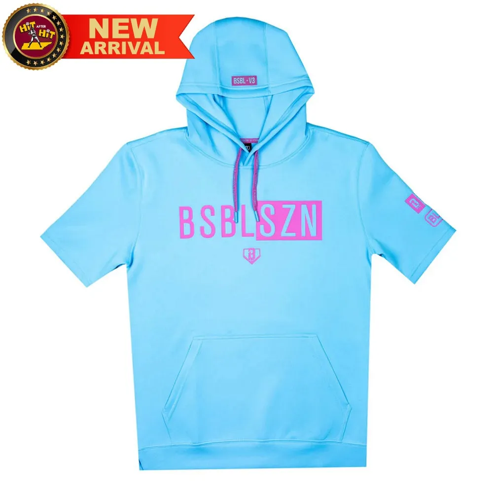 Baseball Lifestyle 101 ADULT BSBL-SZN Short Sleeve Hoodie V3 Cotton Candy Blue