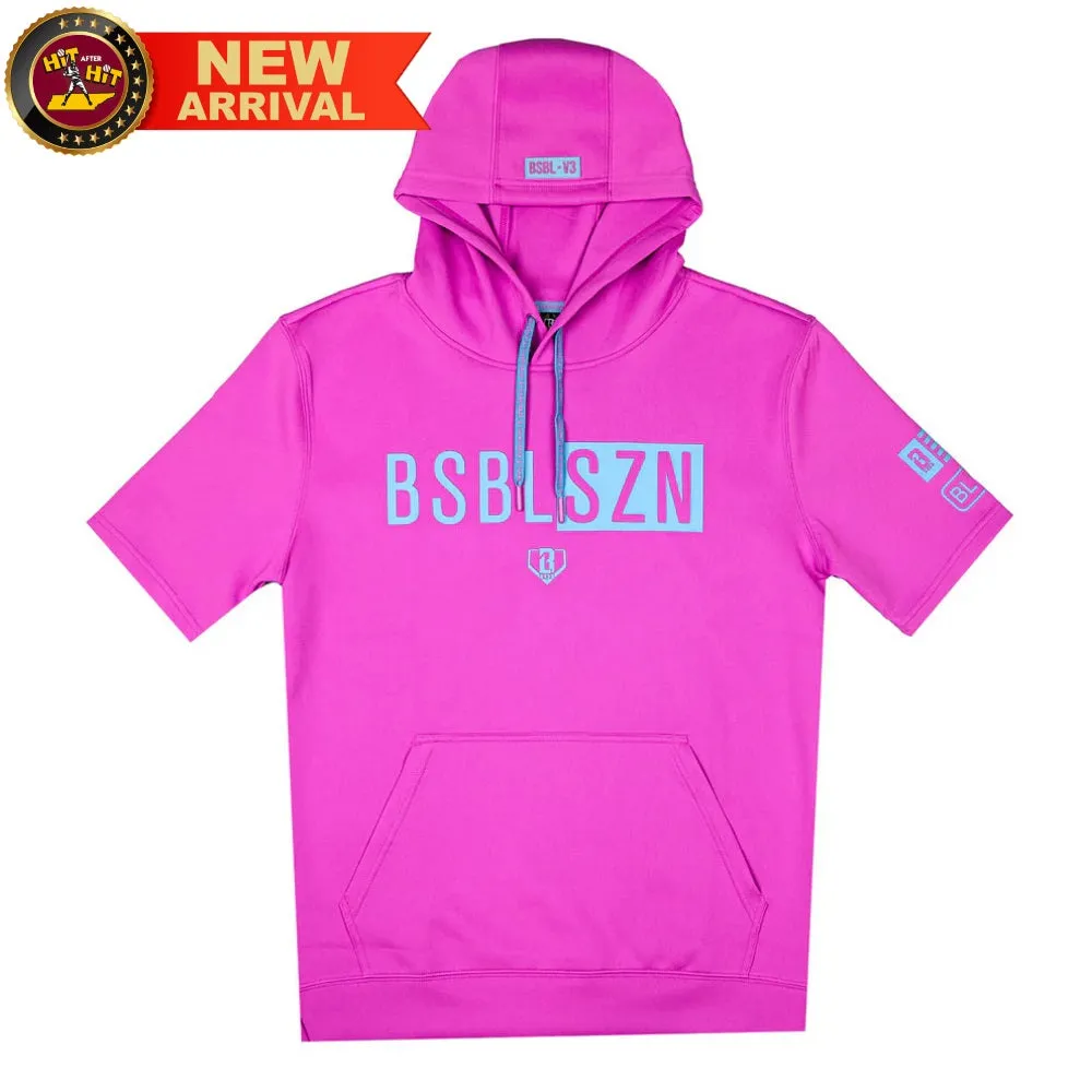 Baseball Lifestyle 101 ADULT BSBL-SZN Short Sleeve Hoodie V3 Cotton Candy Pink