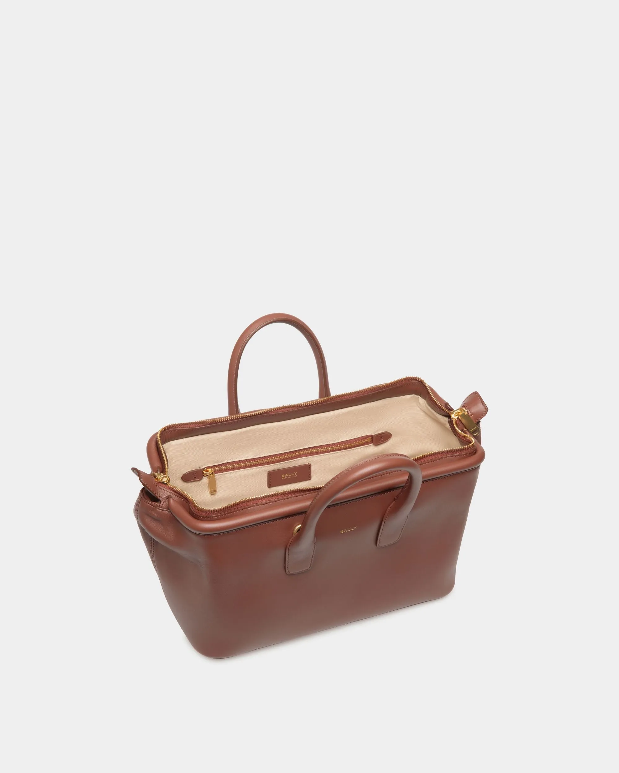 Belle Small Top Handle Bag In Brown Leather