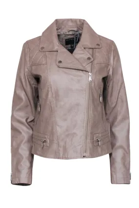 Bernardo - Beige Quilted Detail Vegan Moto Leather Jacket Sz M