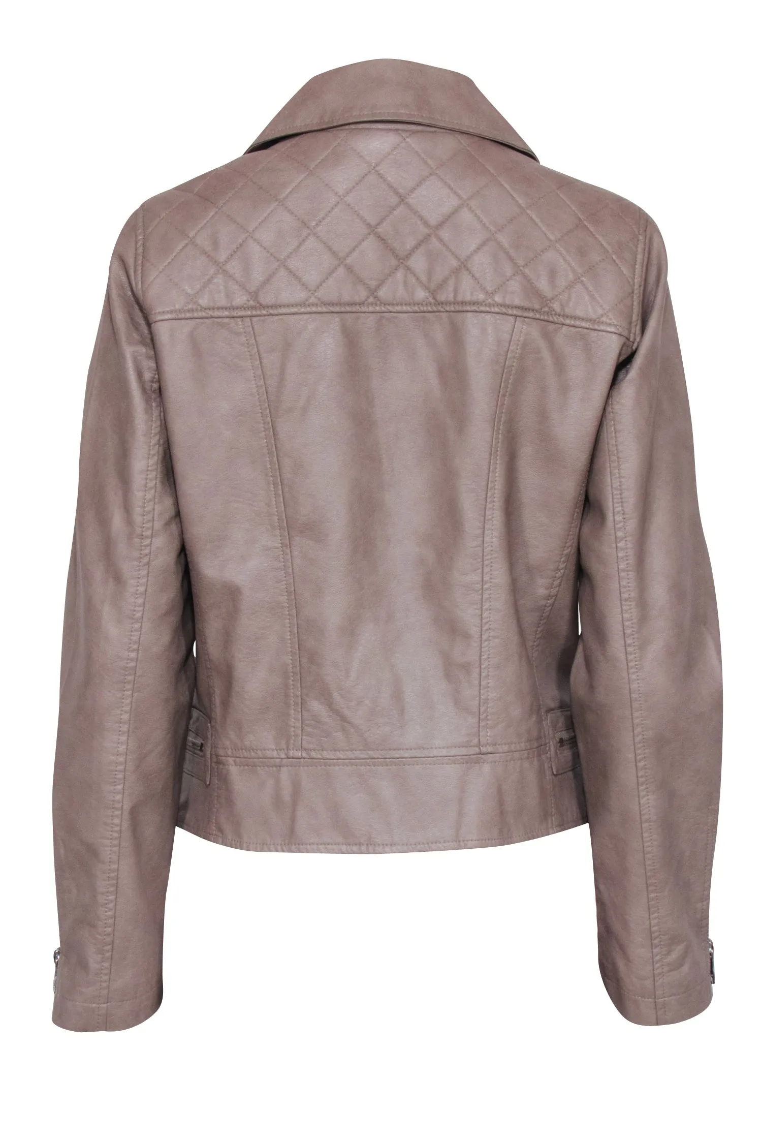 Bernardo - Beige Quilted Detail Vegan Moto Leather Jacket Sz M