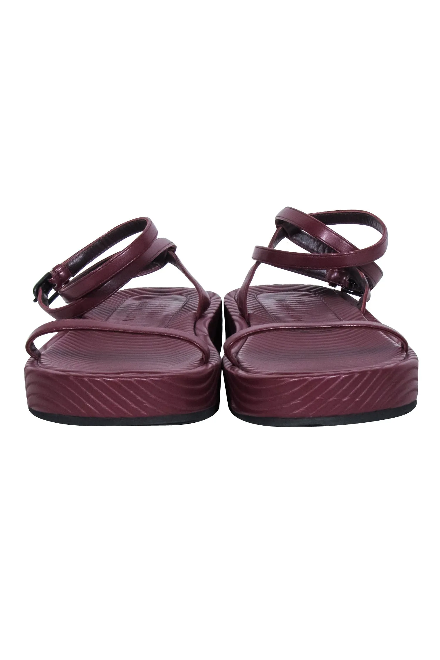 Bettina Vermillon - Burgundy Textured Leather Strappy Sandals Sz 9