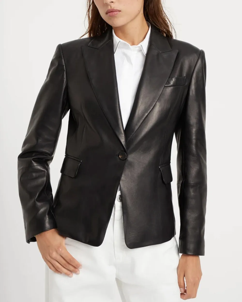 Black Nappa Leather Single Button Jacket