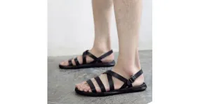 Black Straps Camouflage Sole Slingback Mens Roman Gladiator Sandals