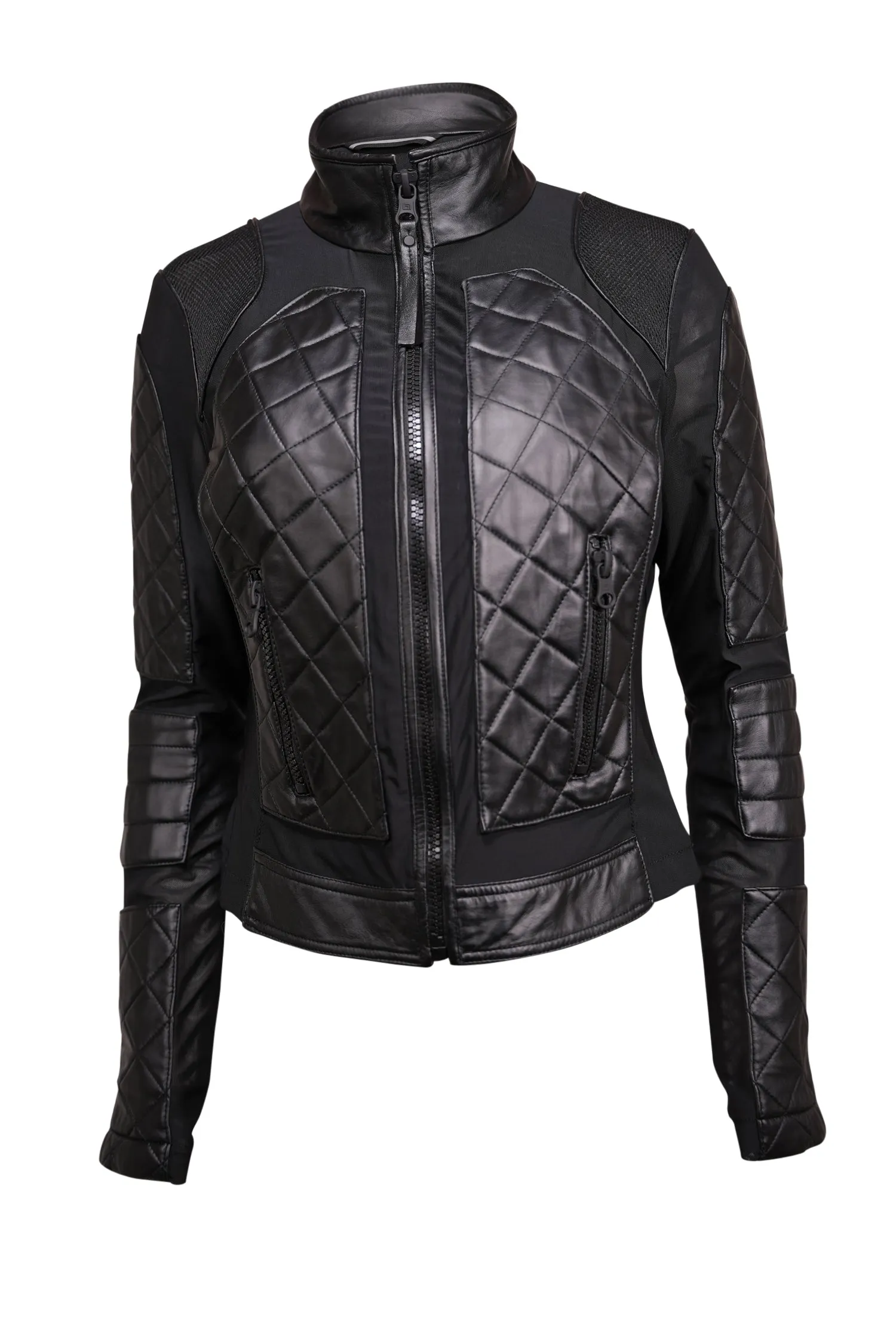 Blanc Noir - Black Leather & Mesh Moto Jacket Sz L