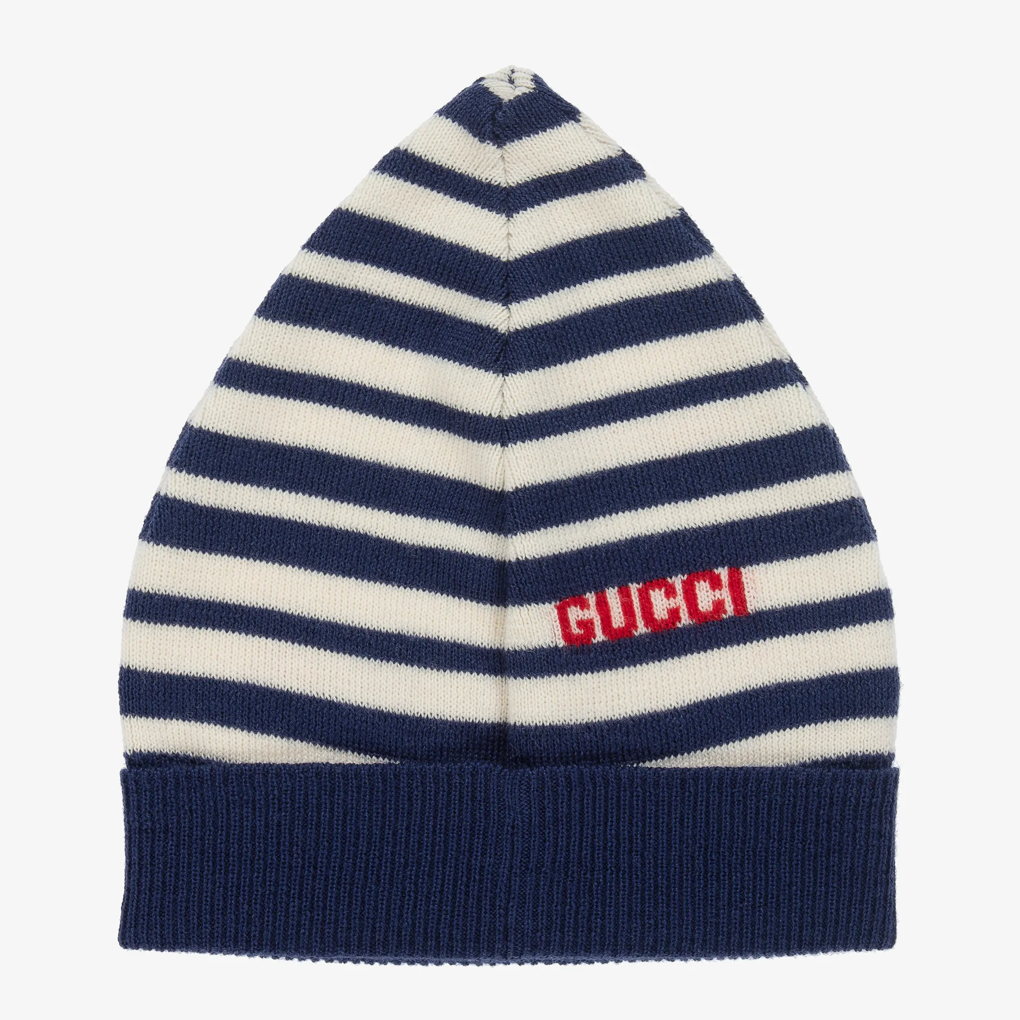 Blue & Ivory Striped Baby Hat