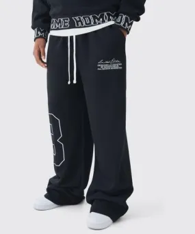 boohooMAN Mens Tall Wide Leg Homme Embroidered Varsity Joggers