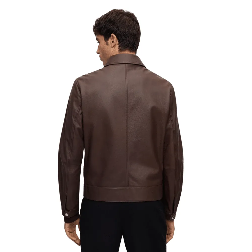 BOSS Mapson Dark Brown Leather Jacket | Menswear Online