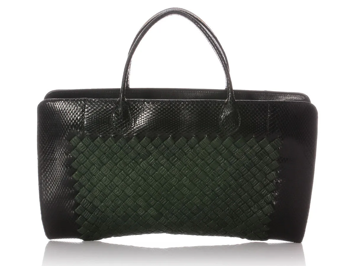 Bottega Veneta Black Snake and Green Leather Bag