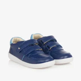 Boys Blue Leather Velcro Trainers