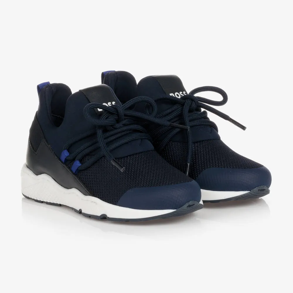 Boys Navy Blue Logo Trainers