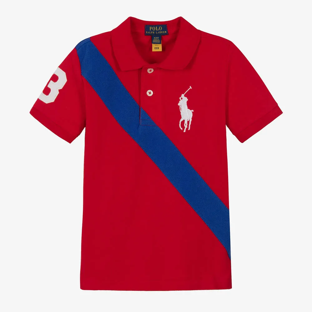 Boys Red Cotton Logo Polo Shirt