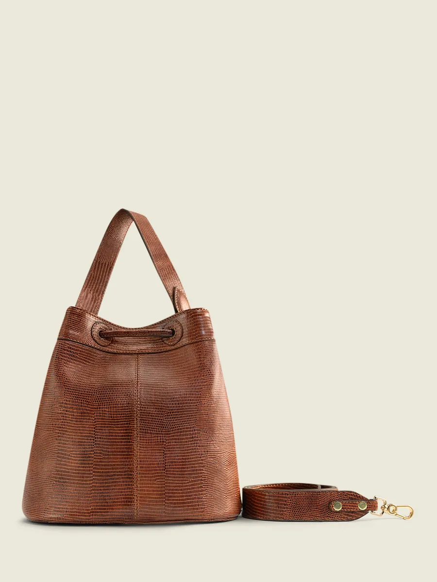 Brown Leather Bucket Bag for Women - Capucine 1960 Amber | PAUL MARIUS