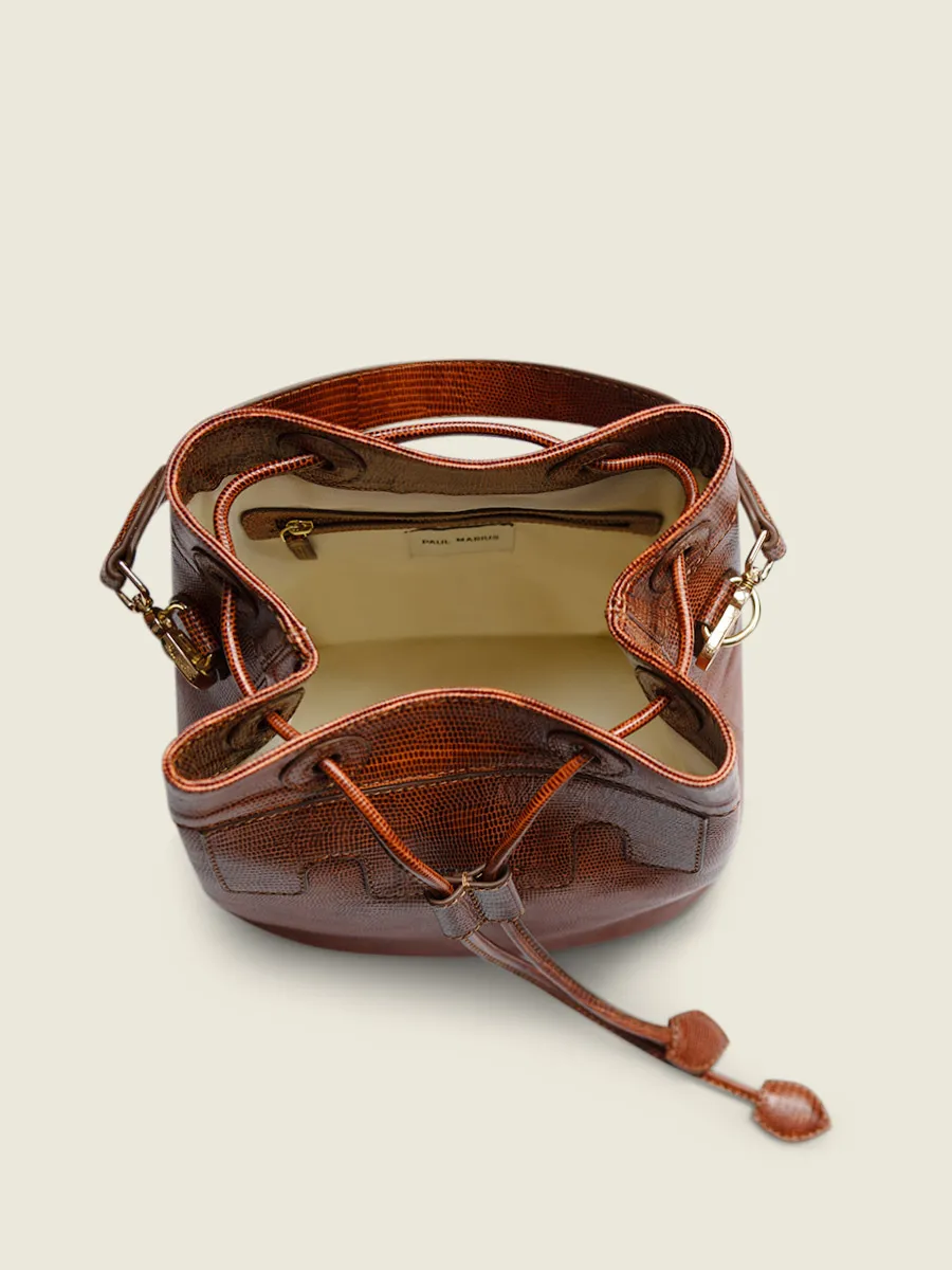 Brown Leather Bucket Bag for Women - Capucine 1960 Amber | PAUL MARIUS