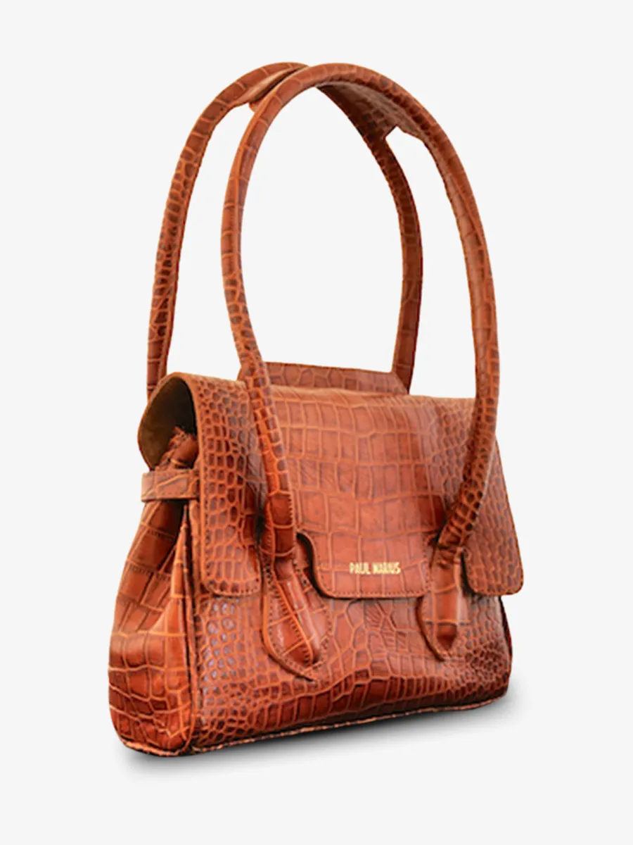 Brown Leather Handbag - Colette S Alligator Cocktail Amber | PAUL MARIUS