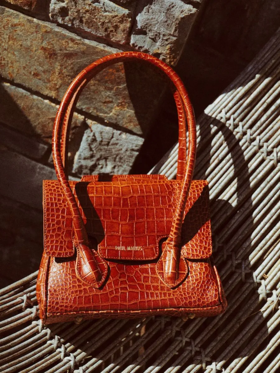 Brown Leather Handbag - Colette S Alligator Cocktail Amber | PAUL MARIUS