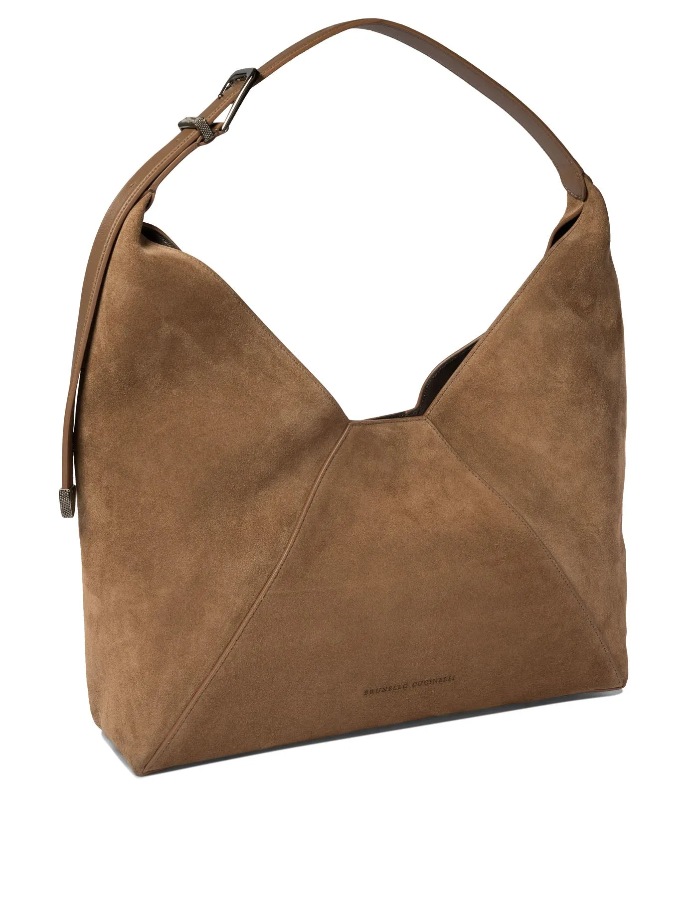 BRUNELLO CUCINELLI Luxurious Sueded Calfskin Hobo Handbag in Beige