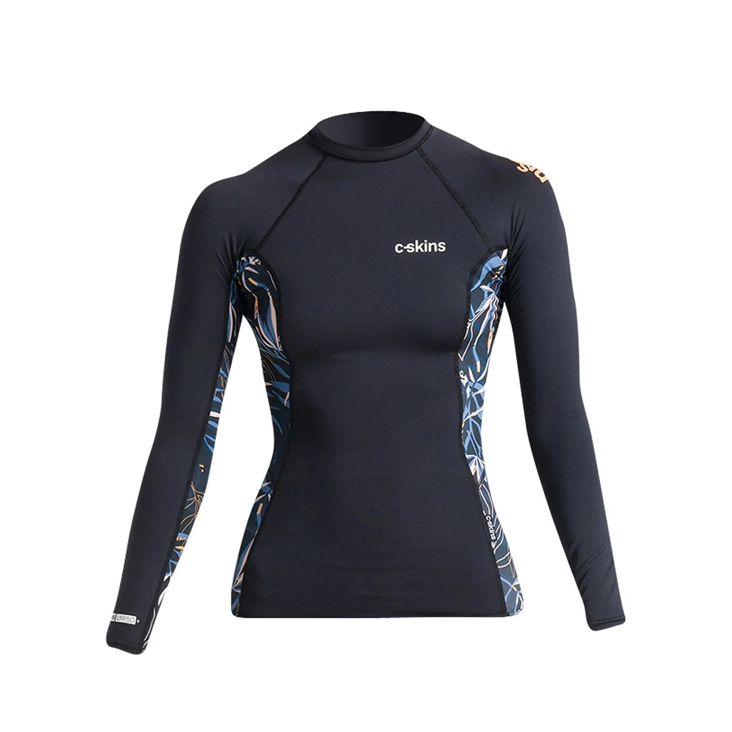 C-Skins Womens NuWave UV Premium Black Tropical Long Sleeve Rash Vest