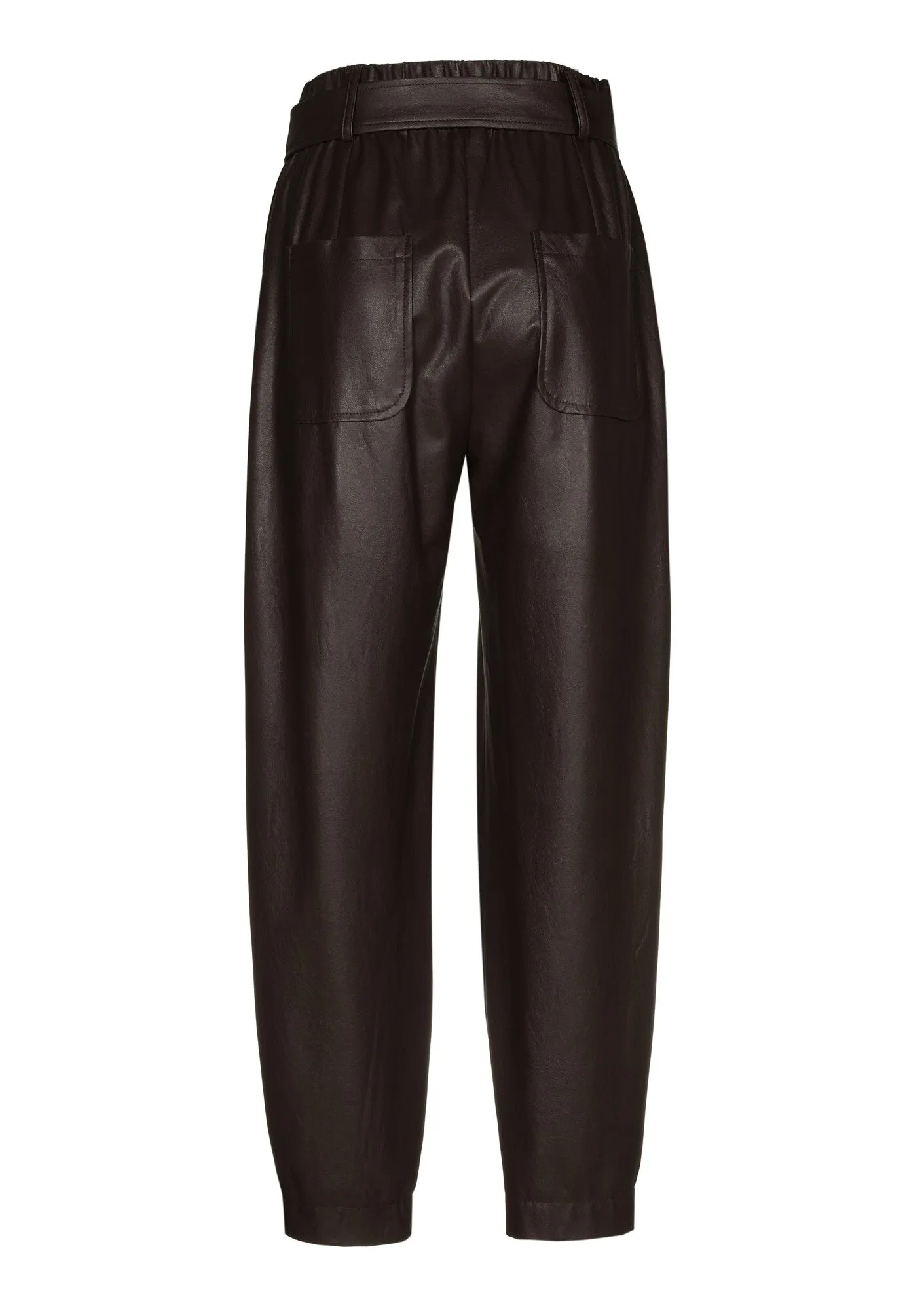 Caroline Biss BROWN CREASED LOOSE-FITTING ECO-LEATHER TROUSERS