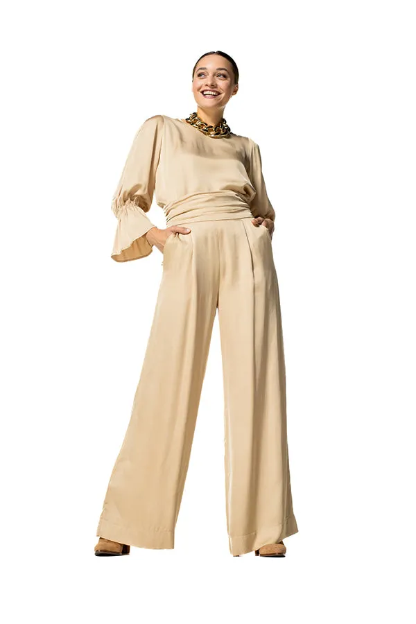 Caroline Biss SHINY LOOSE HIGH WAIST WIDE DRESSY TROUSERS